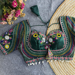 Ethnic Mirror Work Embroidered Blouse – Readymade Navratri Chaniya Choli Crop Top for Women