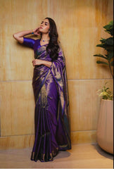 Royal Blue Banarasi Silk Saree with Golden Zari Work